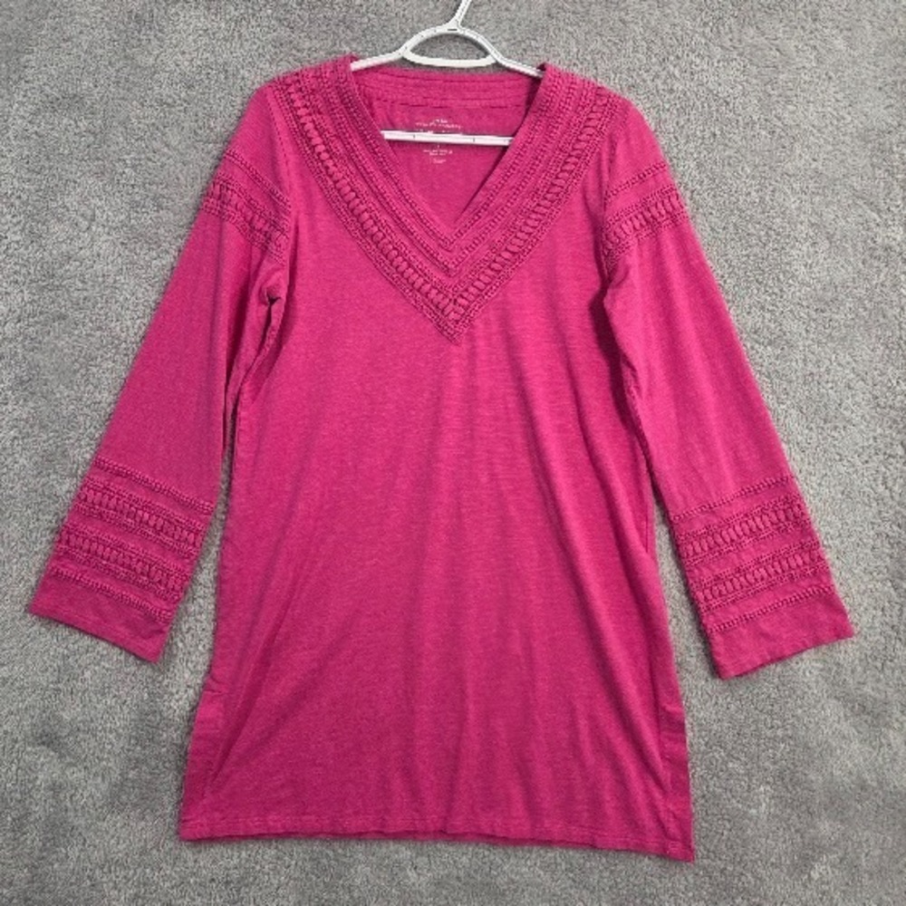 Coolibar Samoa Bay Cover-Up Womens Small Pink UPF 50+ Crochet Accents Resortwear